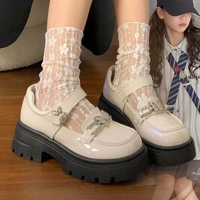 2025春季新款白色甜酷金属蝴蝶玛丽珍单鞋女童英伦风法式儿童皮鞋