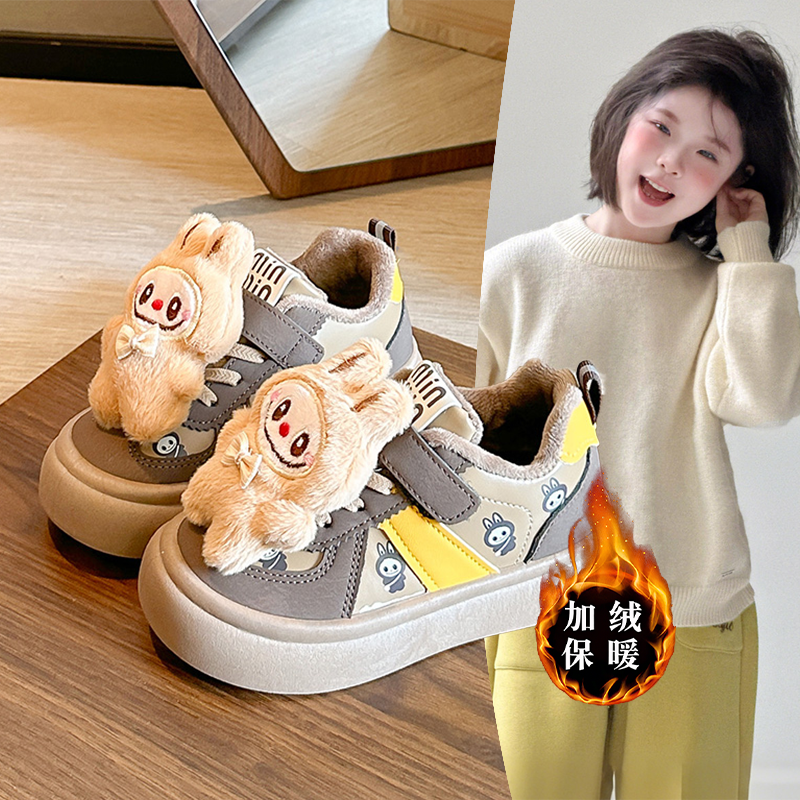 2025年新款儿童洋气可爱玩偶labb运动鞋厚底防滑耐磨加绒保暖棉鞋