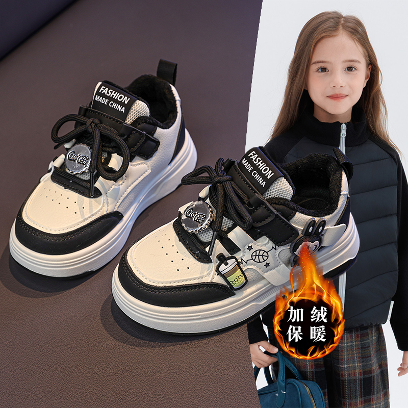 女童2025秋冬防滑耐磨加绒二棉运动鞋卡通LABB轻便魔术贴百搭洋气