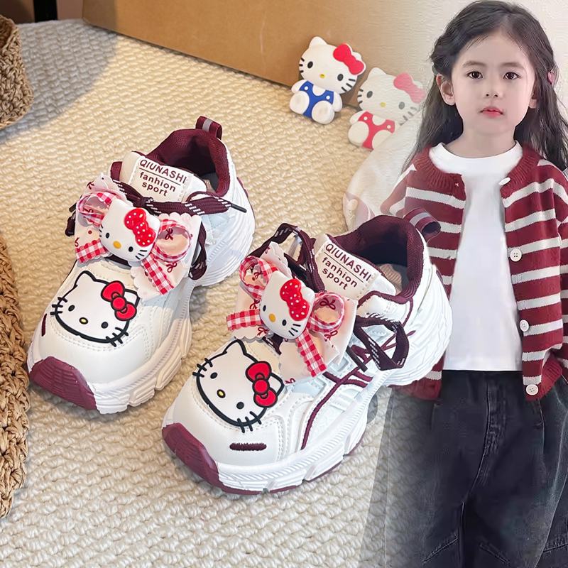 小众时尚百搭厚底老爹鞋中大童女孩2026春秋新款KT猫装饰休闲童鞋