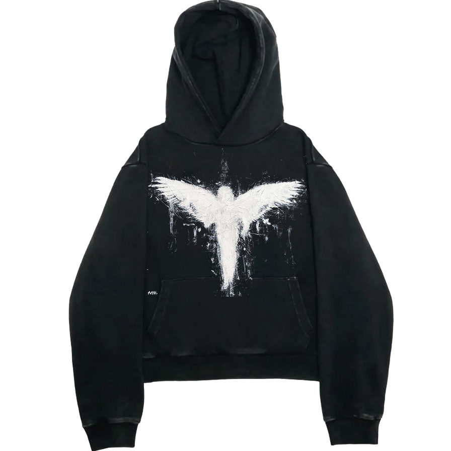 番茄小诗 油画质感天使千禧风亚妹穿搭潮酷暗黑系音乐节连帽卫衣