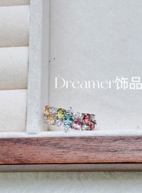 S925银戒指女小众设计感高级轻奢食指戒天然碧玺镶嵌排戒闺蜜礼物