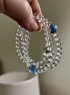 Dreamer设计天然白水晶手链女款小众精致感新中式双圈蓝晶石手串