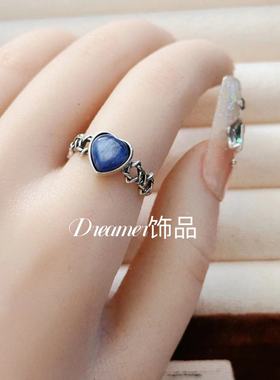 Dreamer饰品天然蓝晶石复古925银可调节个性戒指