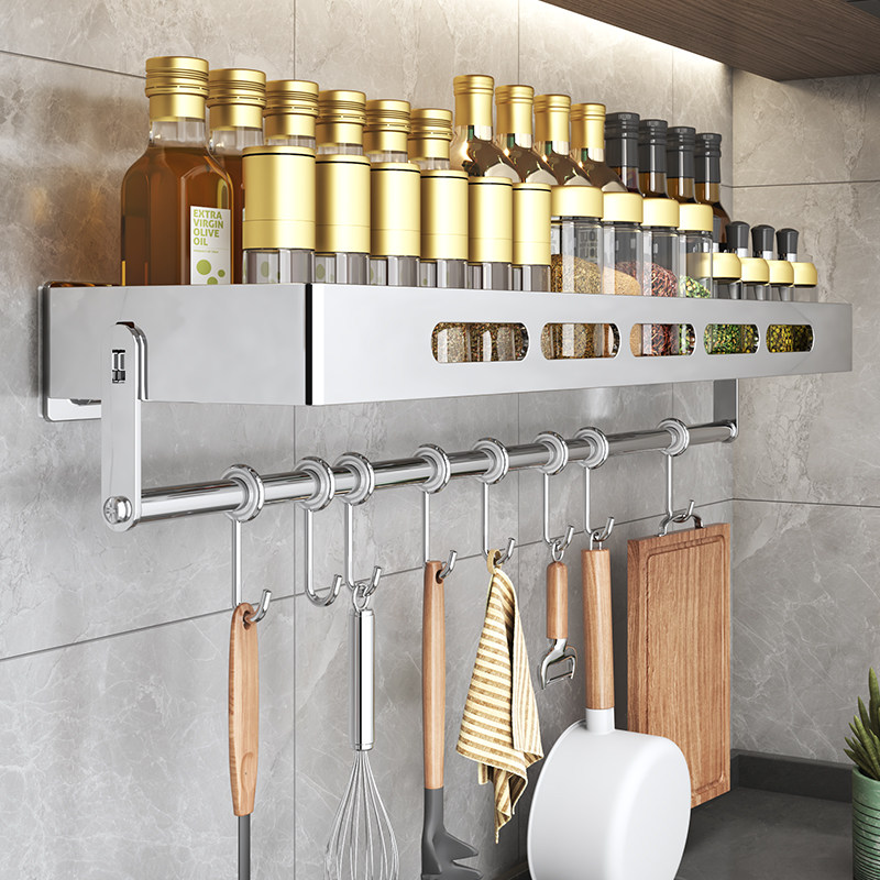 加宽厨房置物架调料架免打孔壁挂式调味料品罐墙上不锈钢收纳架子