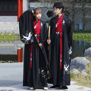 魏晋汉服男帅气学生武侠古装黑红锦衣卫大码情侣汉服仙鹤刺绣国风