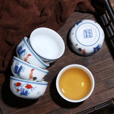 仿古明成化斗彩鸡缸杯大小号主人品茗陶瓷茶杯酒杯小礼品功夫茶杯