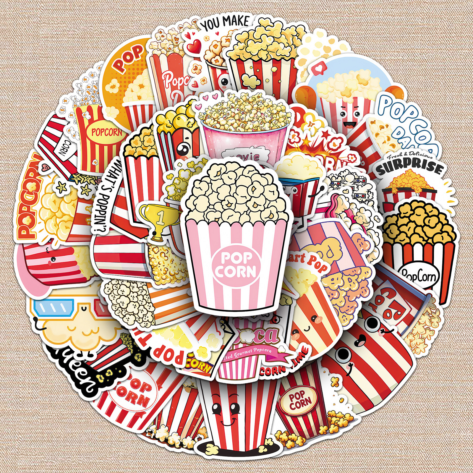 100张爆米花可爱个性食物卡通趣味防水贴纸滑板车行李箱diy贴纸