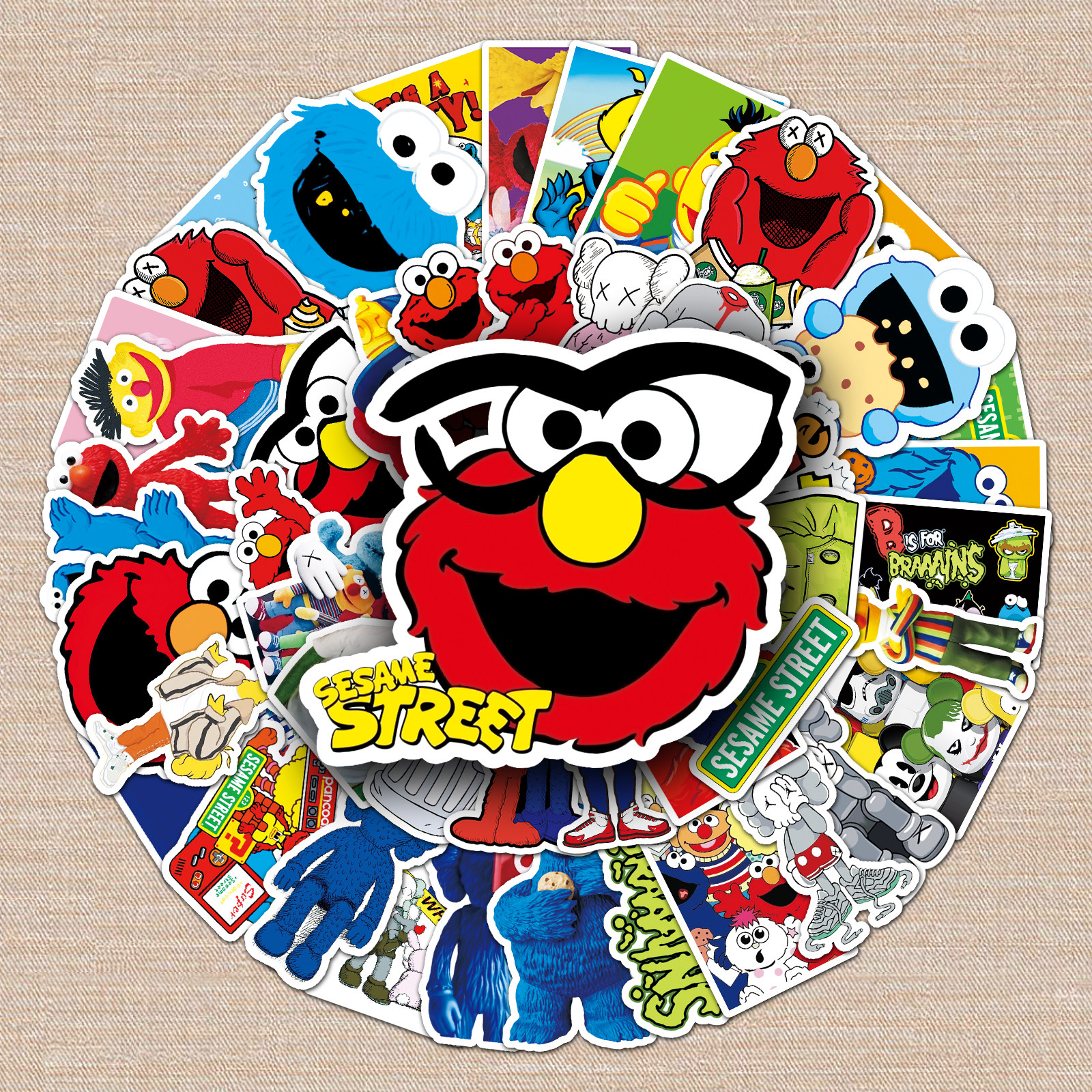 50张芝麻街贴纸动画防水装饰滑板车自行车汽车卡通创意涂鸦贴画