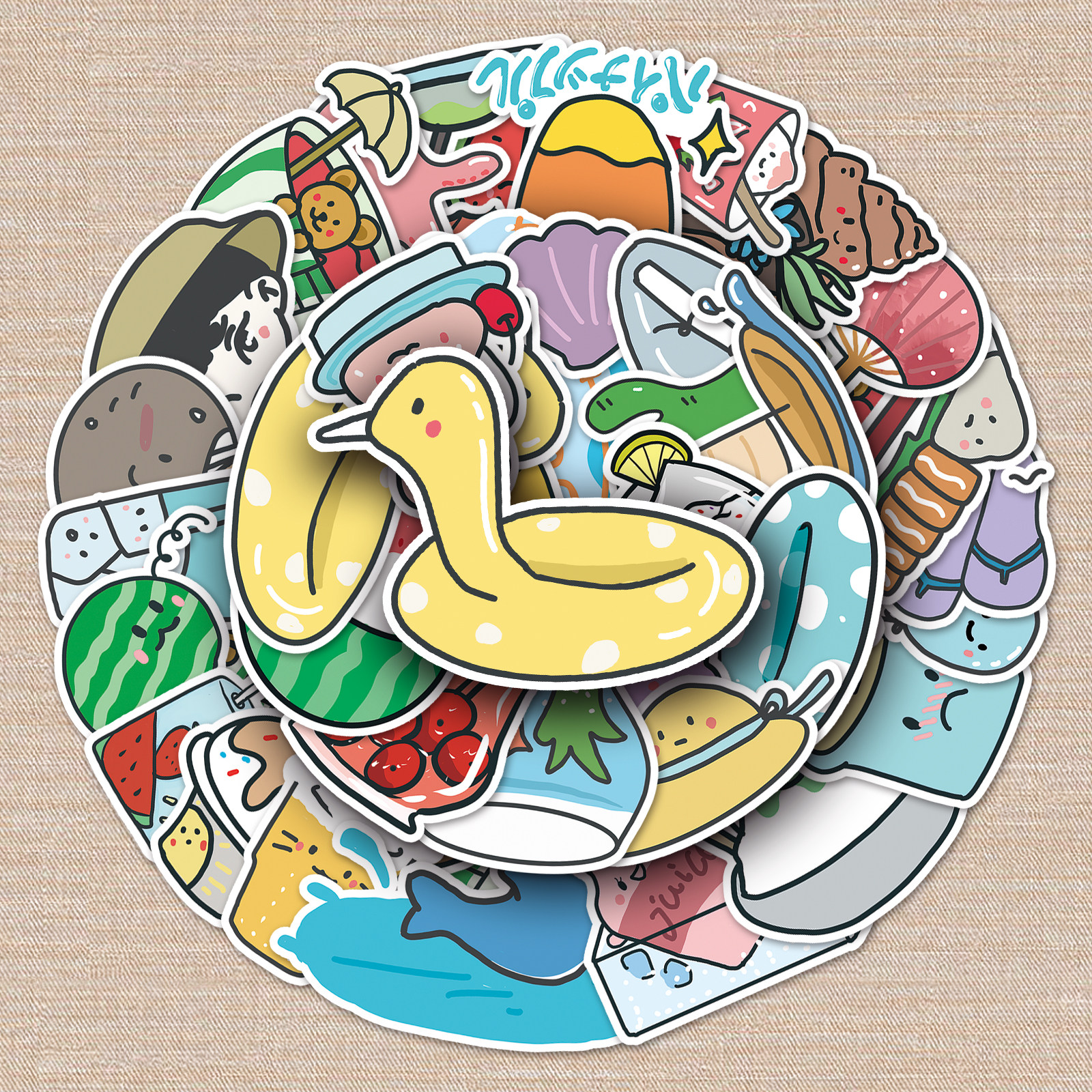50张原创卡通夏日贴纸手绘小清新防水装饰diy滑板车卡通涂鸦贴画