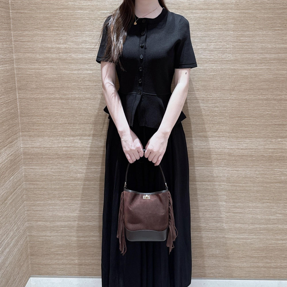 maSandeS家2026春季新款法式优雅假两件百褶纹理圆领短袖淑女长款