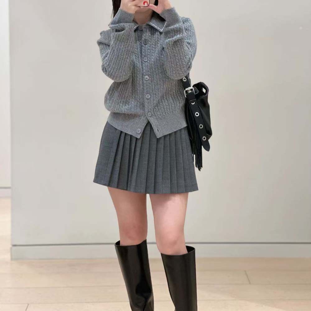M家休闲百搭女装2025秋季新款优雅风翻领长袖针织衫开衫上衣外套