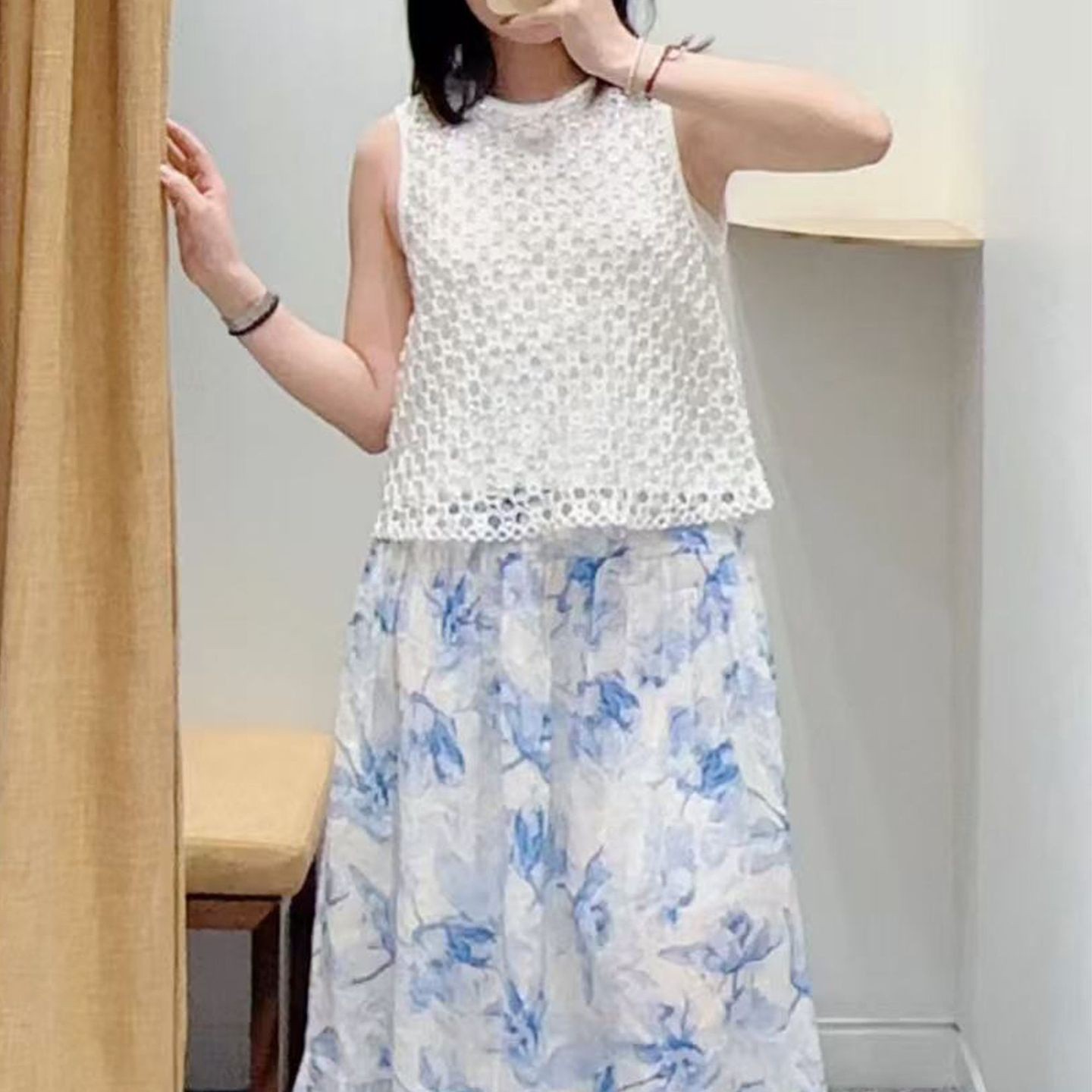 M家法式小众 25早春时尚新款女装夏季背心无袖小众短款针织衫