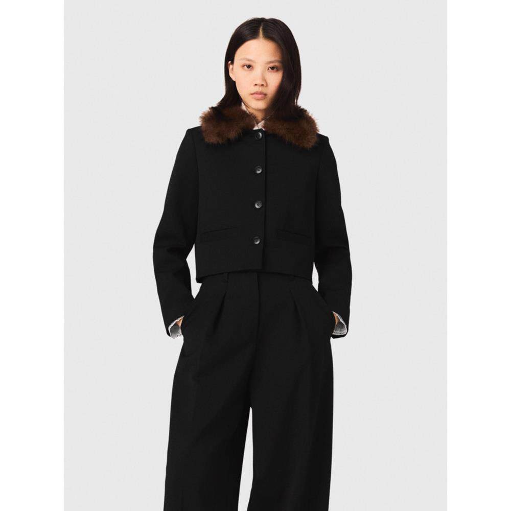 包邮法国M家26春季女法式时尚可拆式领黑色单排扣短款夹克外套