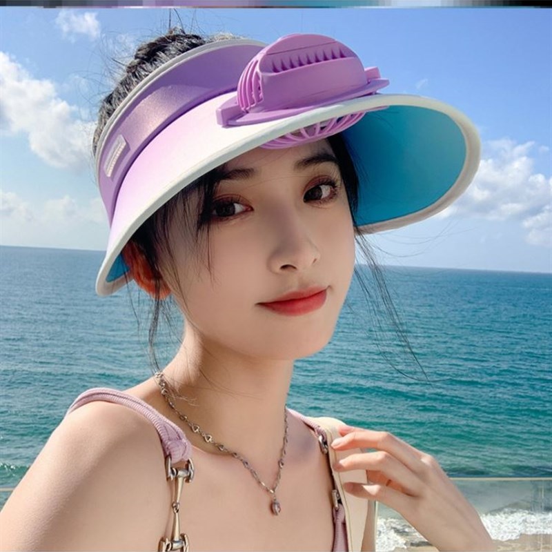 极速可冲电太阳帽子女款内置有加带小风扇K的遮阳成人渐变色空顶