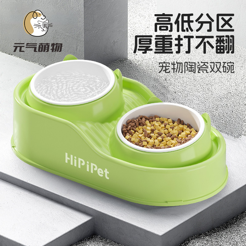 猫碗陶瓷双碗防打翻护颈