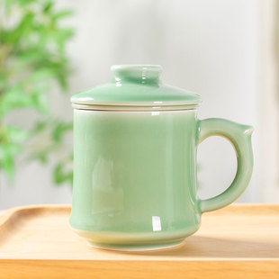 龙泉青瓷茶杯个人专用过滤杯带盖办公室茶水分离泡茶杯家用马克杯