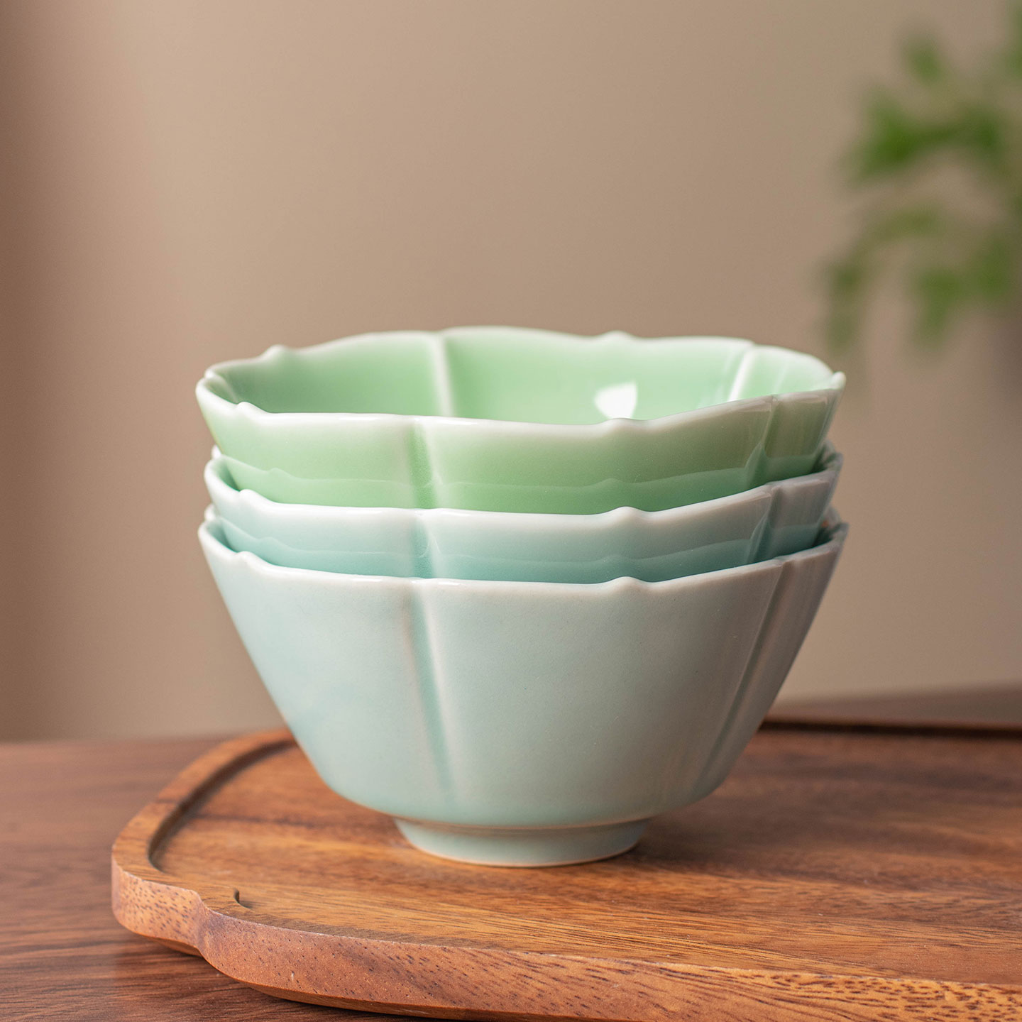 龙泉非遗青瓷花边斗笠米饭碗家用