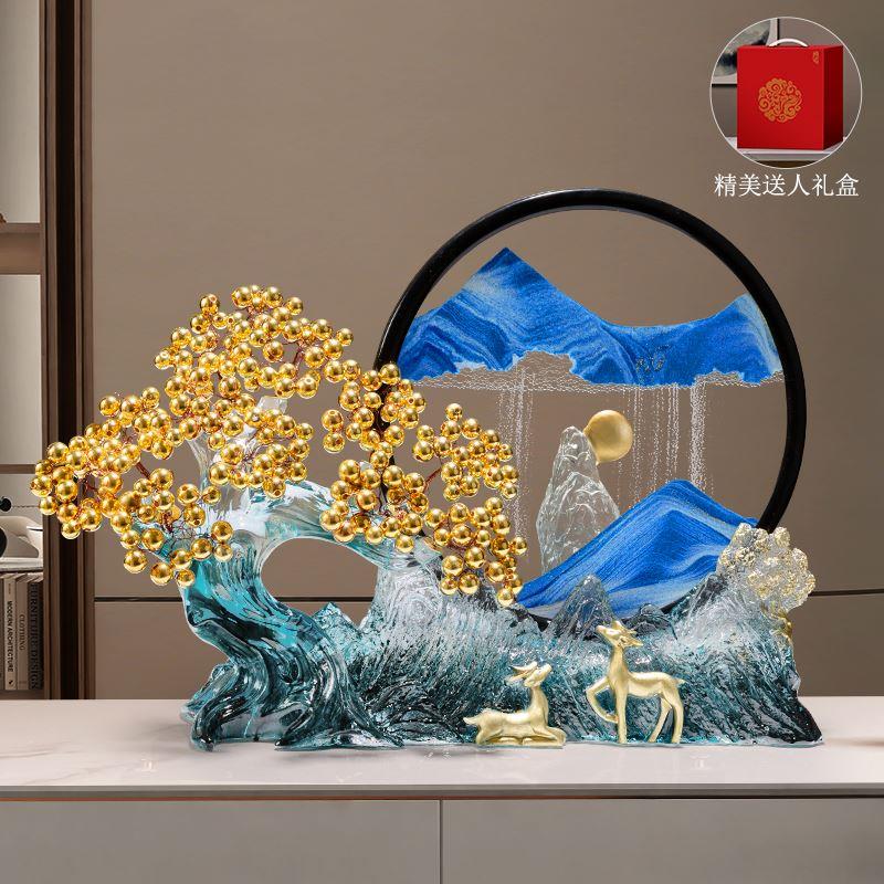 .黄水晶发财树流沙画摆件创意新中式客厅玄关办公室桌面招财装饰图片