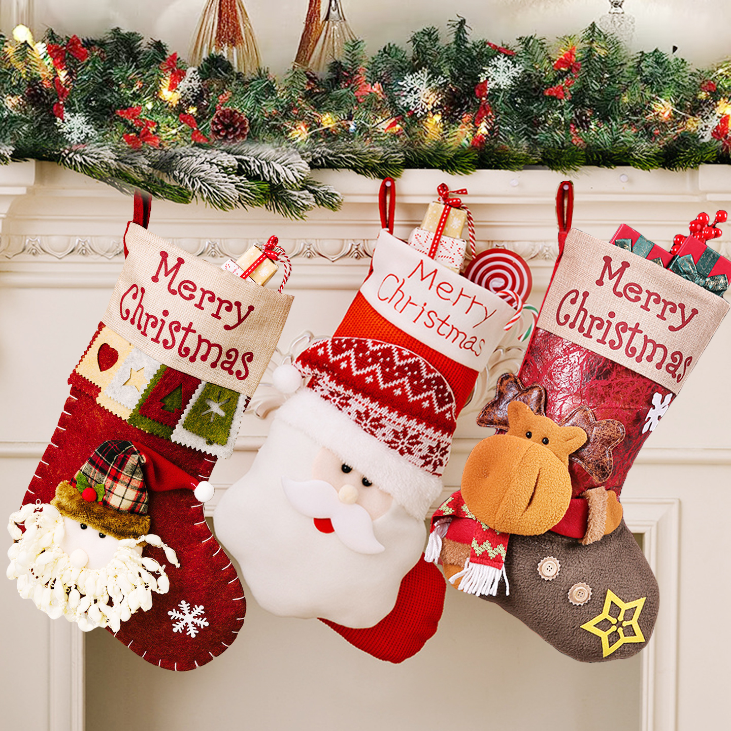 圣诞袜子大号儿童幼儿园卡通老人雪人糖果苹果礼物袋节日挂件装饰