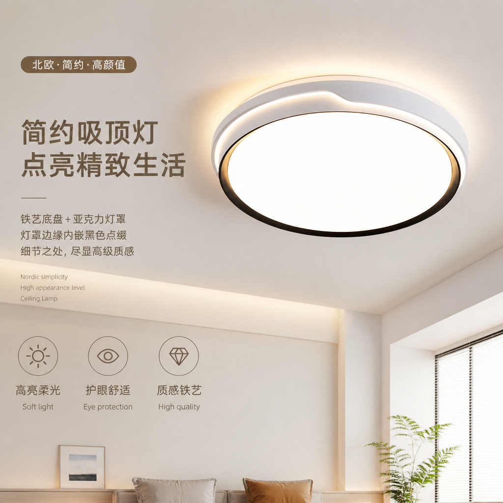 卧室灯2026新款客厅led吸顶灯全光谱护眼儿童房间中山灯具北欧风