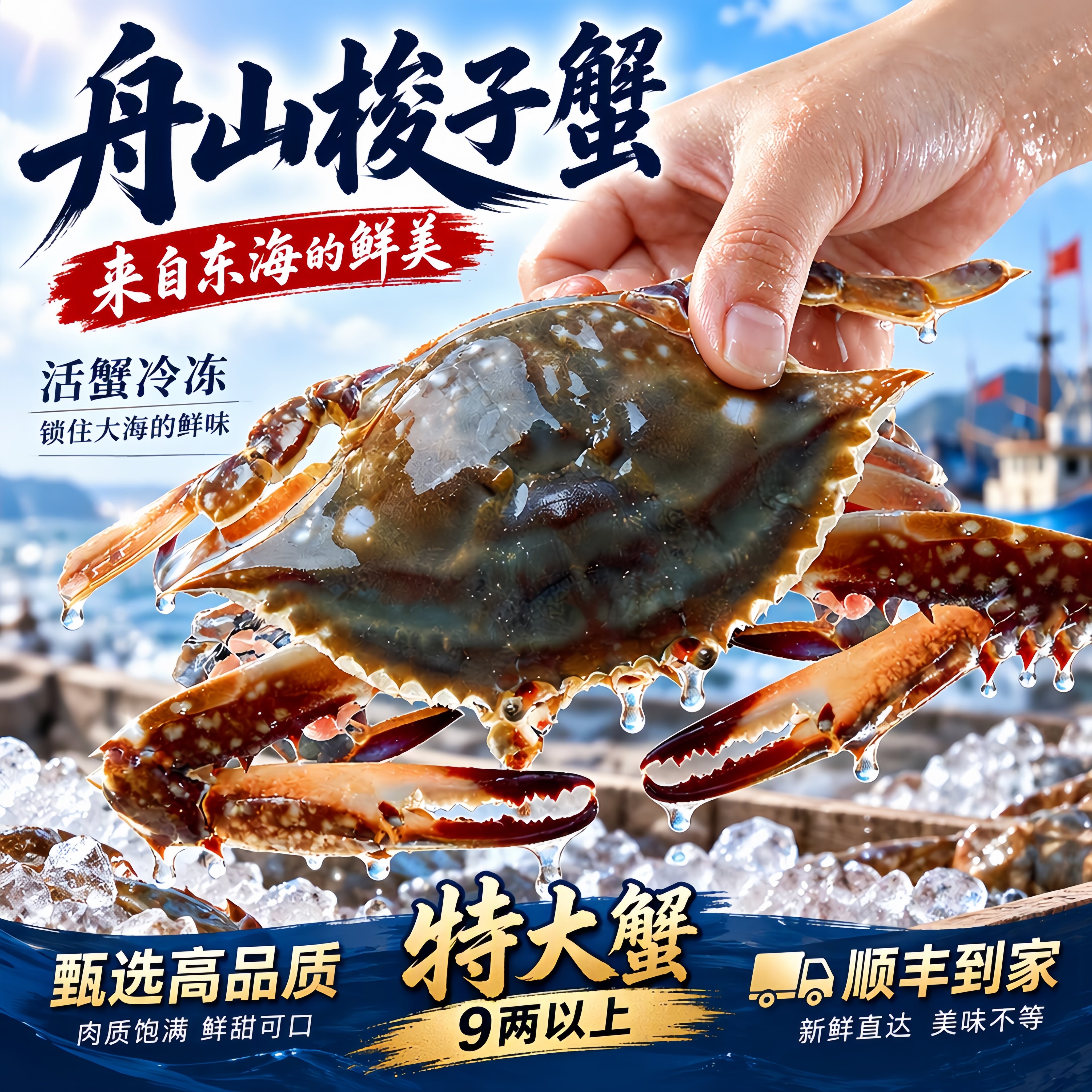 【冻蟹】舟山螃蟹梭子蟹冷冻大白蟹新鲜海鲜水产野生公蟹高品质