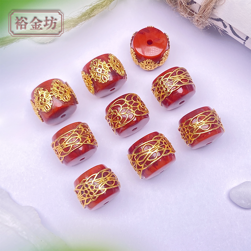 18K金镶南红直切墩子金刚杵桶珠DIY手工编织手串项链搭配配饰配件