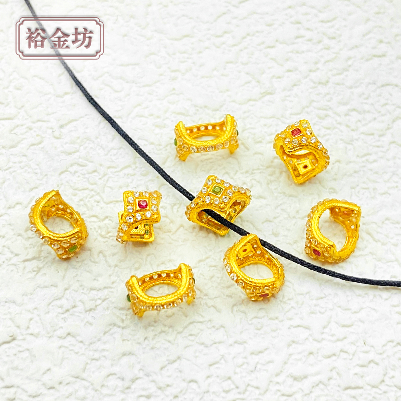 18k金红宝绿宝锆石双星环