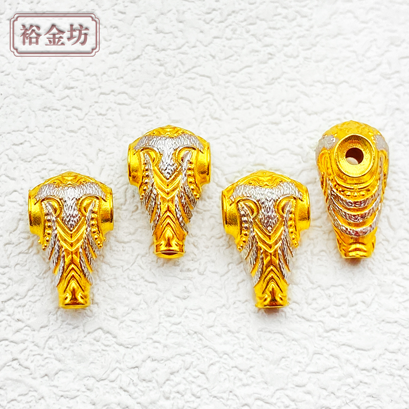 18K金双色博古纹三通DIY金配件