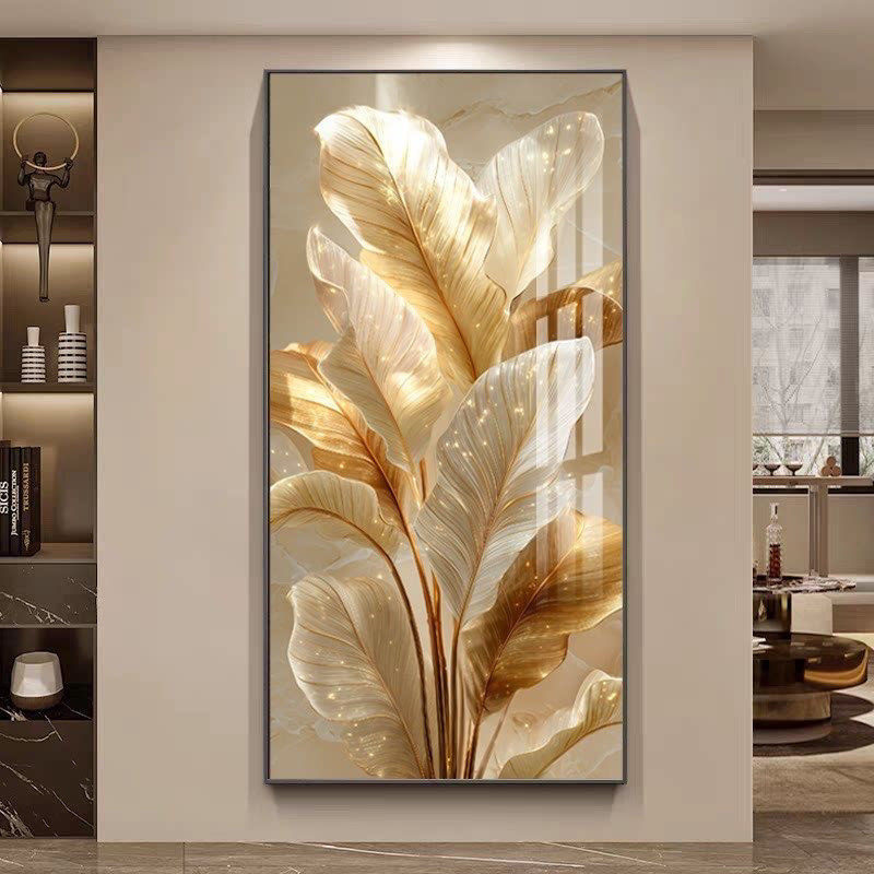 现代简约金叶玄关装饰画家大业大挂画晶瓷有框画高端气质晶瓷画
