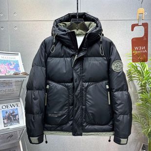 九江羽绒服男士冬季加厚短款免洗潮流连帽冬装上衣韩版时尚白鸭绒