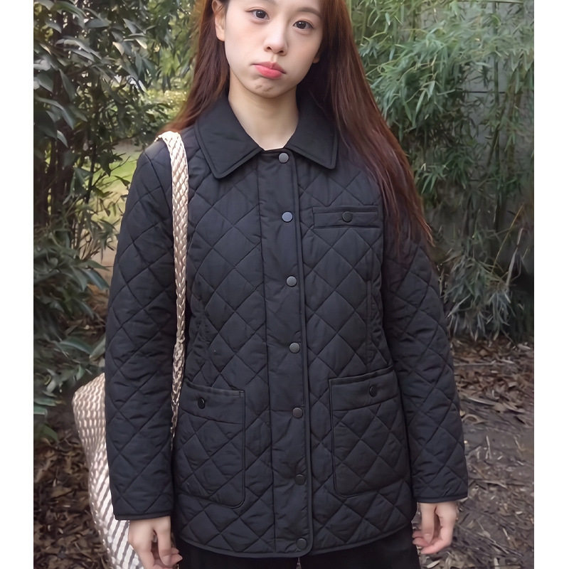maSande【朗*定单】百搭黑色翻领棉衣2026冬新款气质简约菱格棉服