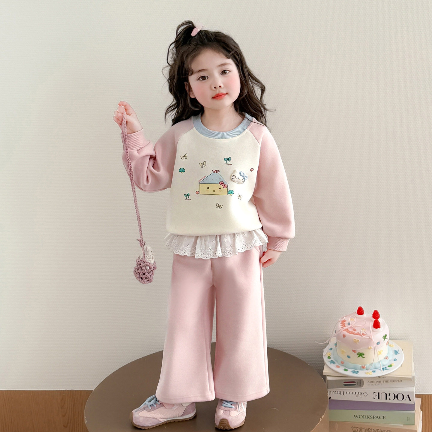 女童拼色卫衣套装春秋季儿童花边休闲裤春款女宝宝韩版卡通两件套,童装/婴儿装/亲子装,儿童运动套装,淘宝优惠券,粉丝福利购,淘宝优惠卷