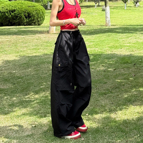 美式明星同款复古速干黑色工装裤