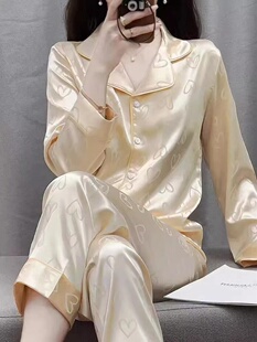 冰丝女式春夏长袖家装套装奶丝金丝绒睡衣易得奢华年轻美丽