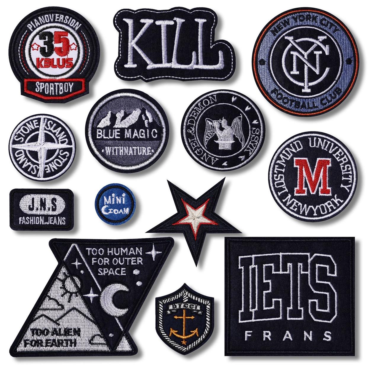 黑色自粘刺绣补丁贴徽章布贴男士羽绒服衣服牛仔裤修补破洞装饰贴