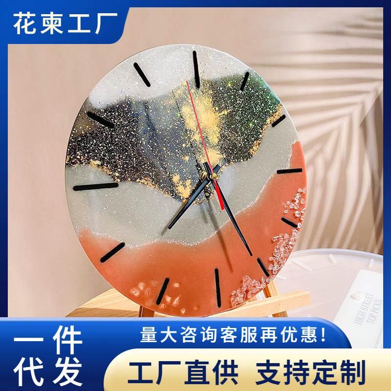 创意diy圆形时钟滴胶模具简约钟表机芯罗马数字表盘摆件硅胶模具