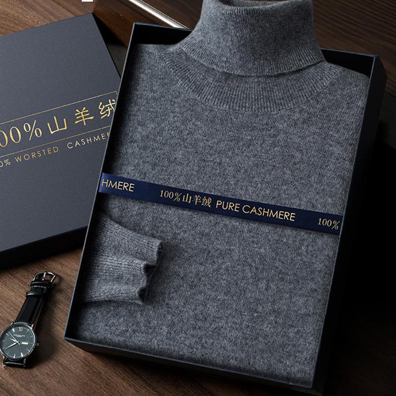 库静鄂尔多斯市羊绒衫男100%纯山羊绒高领毛衣男秋冬款加厚针织打