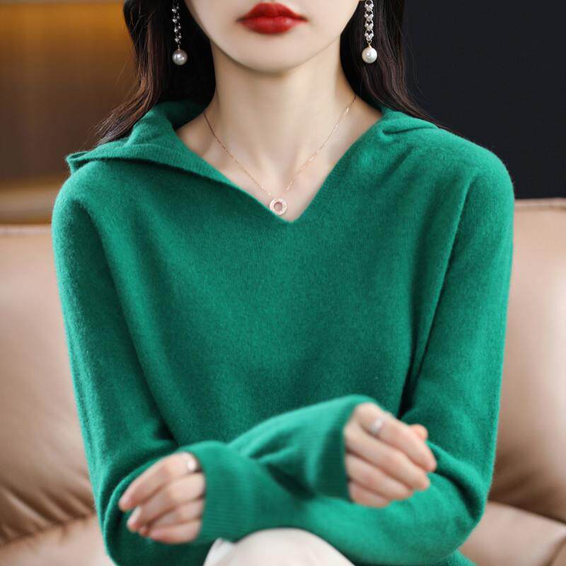 一线成衣连帽纯羊毛衫女100%毛针织衫