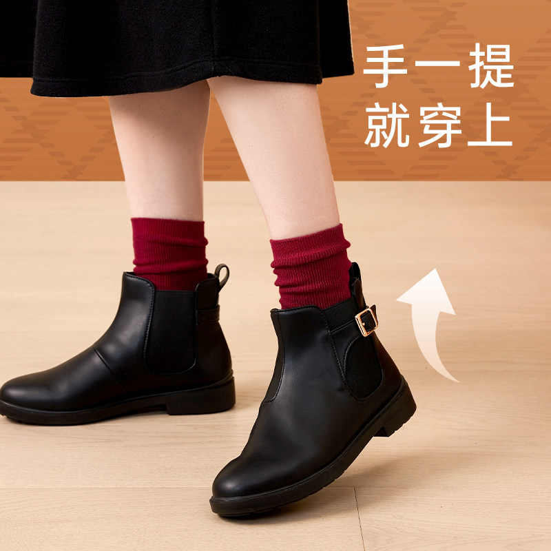 Pansy盼喜日本女鞋单靴休闲切尔西短靴平底妈妈鞋女士靴子秋冬