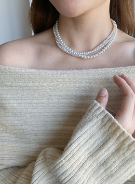 人造澳白珍珠项链女轻奢高级感多层设计复古法式小米珠baby珠颈链