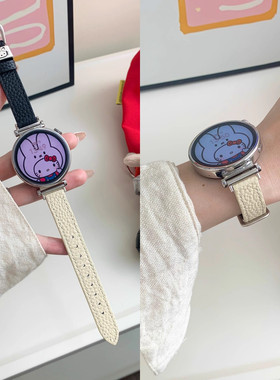 适用佳明Forerunner 245/158/165可爱KT猫拼色265s/255s/Venu3s女款真皮小香风VENU2plus/18mm荔枝纹皮质表带