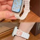 s8硅胶磁吸腕带40 42mm可爱se2卡通华强北ultra女款 适用苹果手表s10猫爪硅胶磁吸表带iwatchs9 s7新款 表带