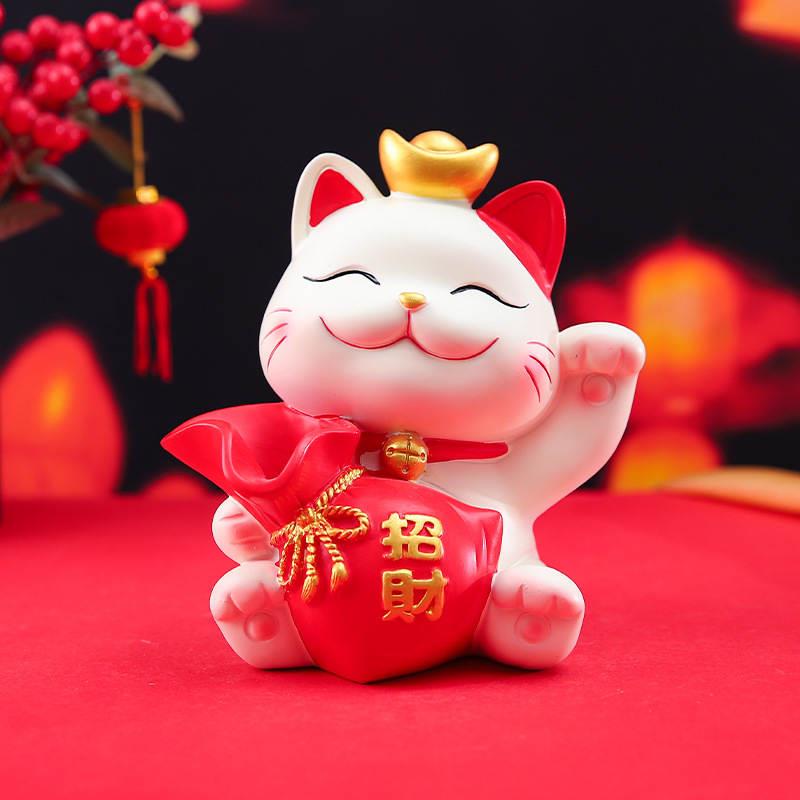 新款招财纳福国潮猫咪福袋收纳插花大摆件家居客厅桌面装饰品禮品