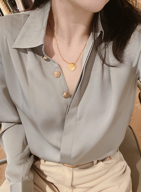 英国George Melis法式复古高JI感金属扣通勤气质灰色设计精英