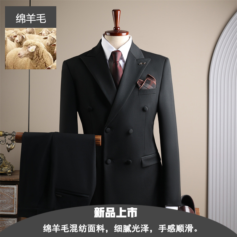 法国cherrykoko男士三件套西服套装双排扣休闲男装毛料西装新郎