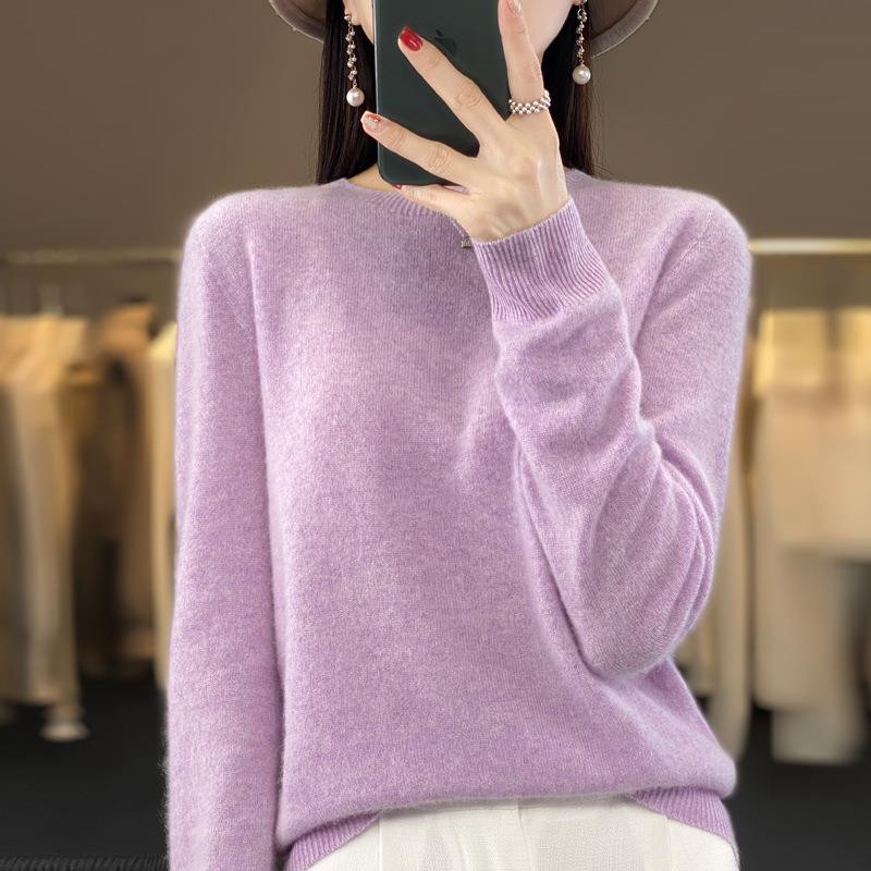 日系cherrykoko一线成衣秋冬羊毛衫女宽松圆领百搭针织毛衣打底