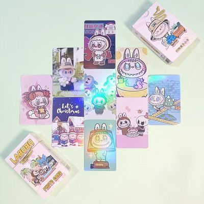 labubu小卡潮玩小精灵周边卡通自印卡盒装收藏卡高清镭射lomo卡
