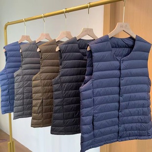 亮世秋羽绒服不钻绒圆领V领内搭外穿90白鸭绒羽绒马甲2025年新款