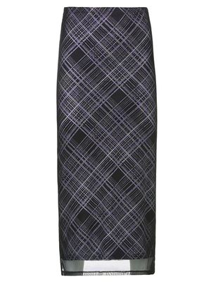 格纹印花双层网纱直筒半身裙